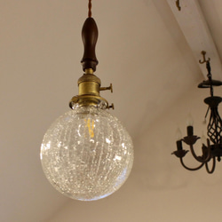 浮き雲ラムネ×クリア9☆ヴィンテージガラスボールペンダントランプ