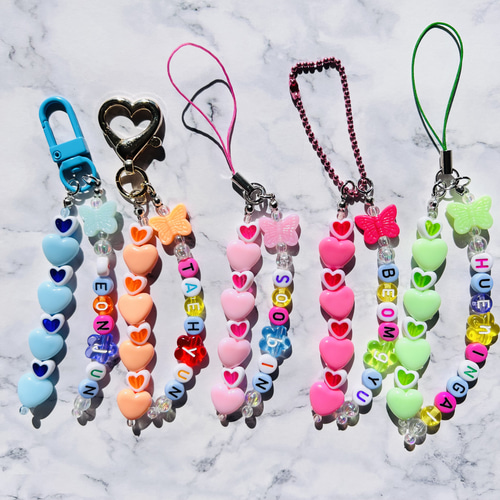 文字変更OK！選べるストラップ種類！ビーズキーホルダー ネーム