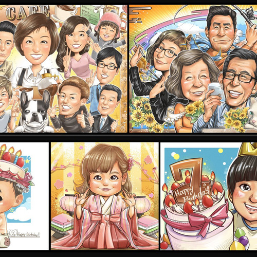 似顔絵【還暦祝い】オーダーメイド 家族 還暦 イラスト 似顔絵ショップ