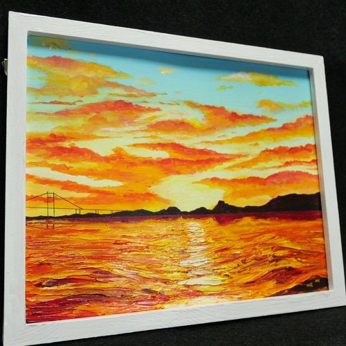 油絵 絵画 【朝焼け町】6切サイズ 絵画 HR 通販 13910396｜Creema