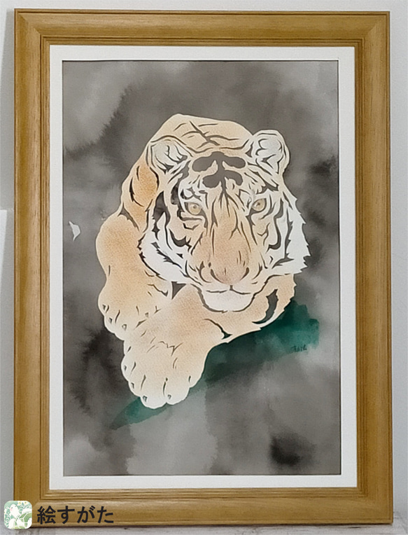 原画】虎の切り絵・水墨風（229×335mm） 切り絵 すがた 通販