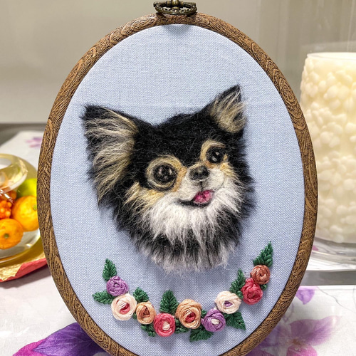 羊毛フェルト 犬 チワワ 刺繍 ハンドメイド 羊毛フェルト ハンドメイド