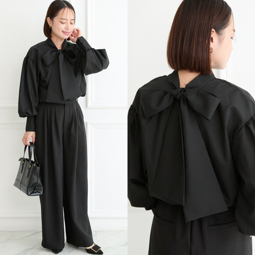 式典〜普段着も◎ 前後2Way ふんわりボウタイ ブラウス シワになり