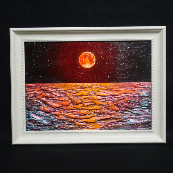 油絵 油彩 油彩画 絵 絵画 【オレンジ色の満月と輝く海】 絵画 HR