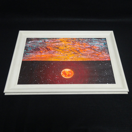 油絵 油彩 油彩画 絵 絵画 【オレンジ色の満月と輝く海】 絵画 HR