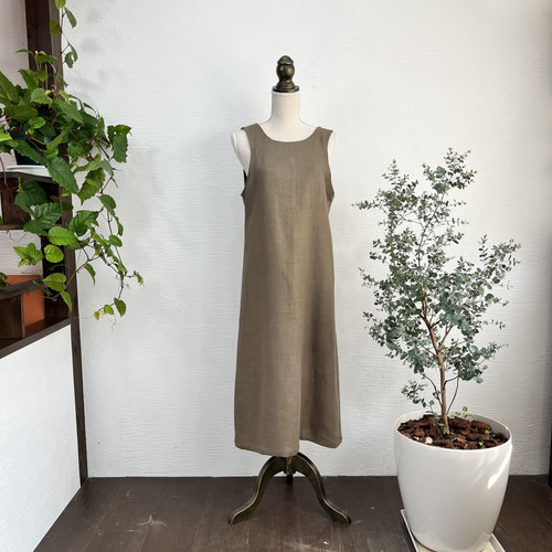 A.Nene✿ノースリーブ・割烹着 /2WAYエプロン/国産リネン/OLIVE