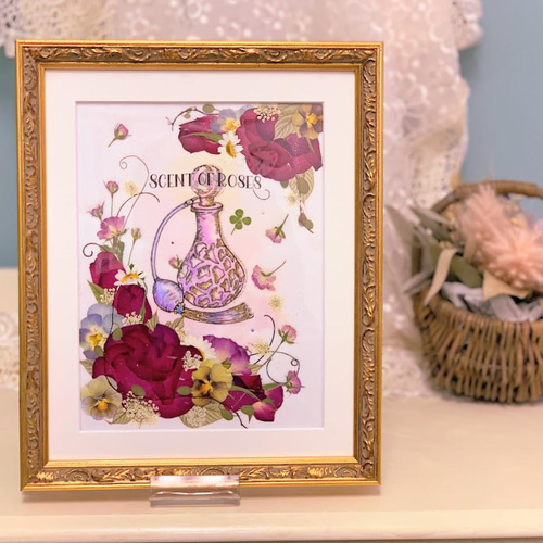 超美品！原画 最高級プラチナ箔を押したピンクと紫の薔薇 箔押し