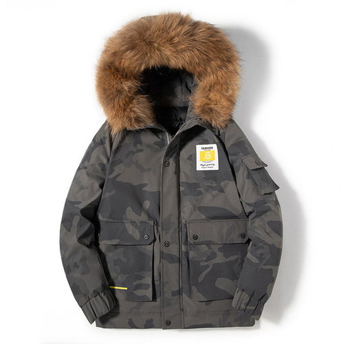 7XL グリーングレー ダウンジャケット メンズ 迷彩柄 ミリタリー系