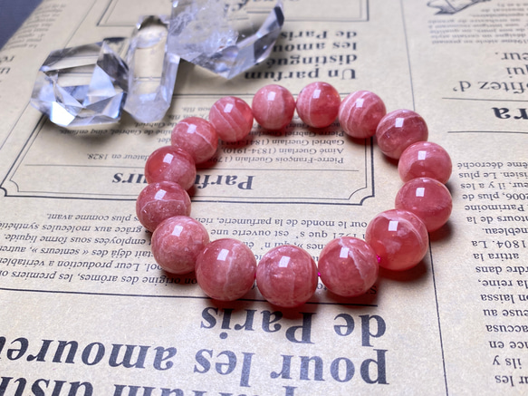 極上濃ピンクNo:1047天然石•インカローズブレスレット天然石