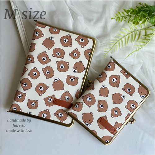 嵩張らない！母子手帳ケース (Mサイズ用) コンパクト がま口 くまさん