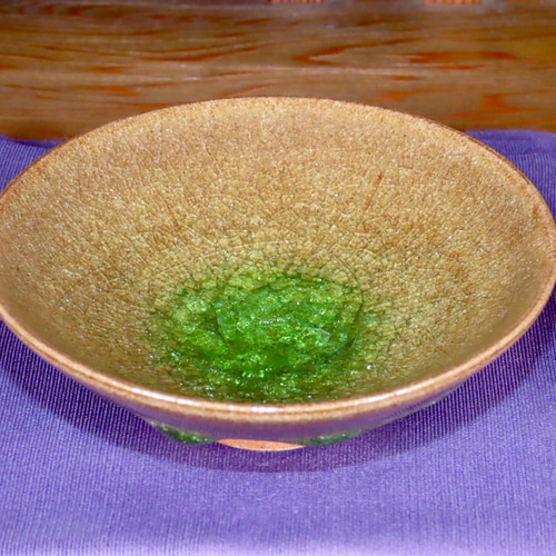 虫明焼 灰釉彩貫入盃(黄緑・黒井博史作) 日本酒 陶器 贈答 酒器 盃