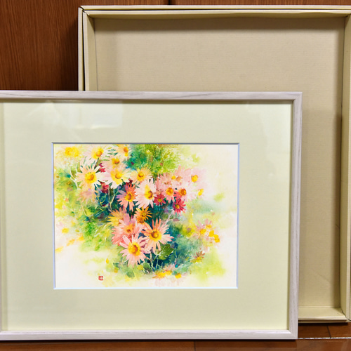 錦秋】水彩原画 F3サイズ 一点物 額装付き 豪華プレゼント付き 絵画