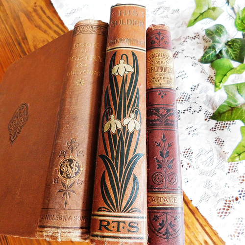 ゜..:。:.19世紀英国のヴィンテージ本3冊セット ブラウン ヴィンテージ