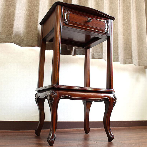 マホガニー サイドテーブル 引出しつき 無垢 木製 猫脚 キャビネット