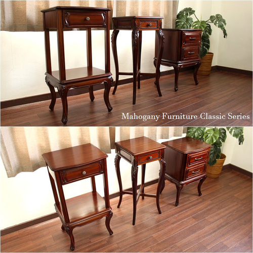 マホガニー サイドテーブル 引出しつき 無垢 木製 猫脚 キャビネット