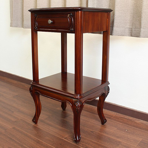 マホガニー サイドテーブル 引出しつき 無垢 木製 猫脚 キャビネット