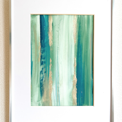 BAMBOO 緑 癒し 作品 アート 抽象画 絵画 額縁 ゴールド 緑 グリーン