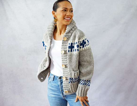 完売】ウール・クロス柄カウチンジャケット（N-450075-グレー