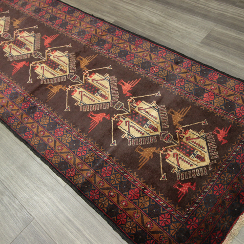 幸福の鳥モチーフ アフガントライバルラグ バルーチ族 オールド手織り