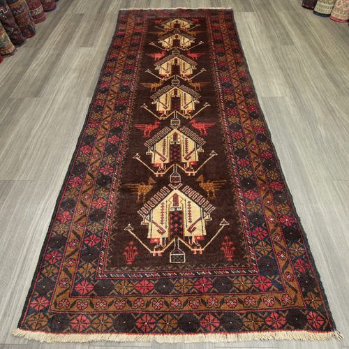 幸福の鳥モチーフ アフガントライバルラグ バルーチ族 オールド手織り