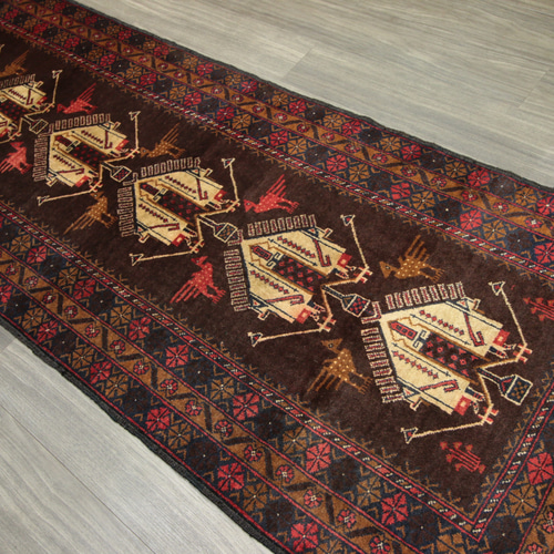 幸福の鳥モチーフ アフガントライバルラグ バルーチ族 オールド手織り