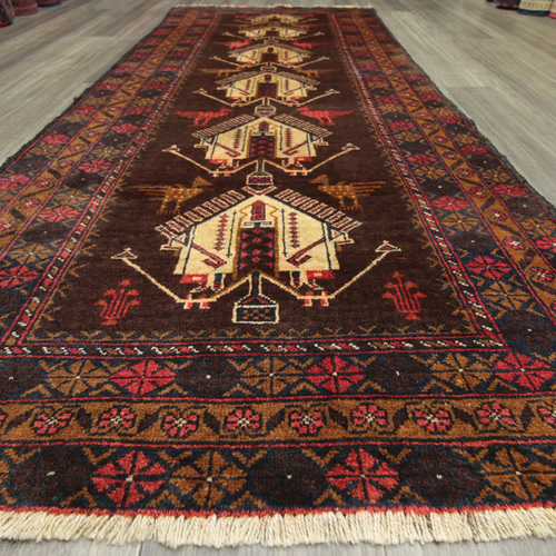 幸福の鳥モチーフ アフガントライバルラグ バルーチ族 オールド手織り