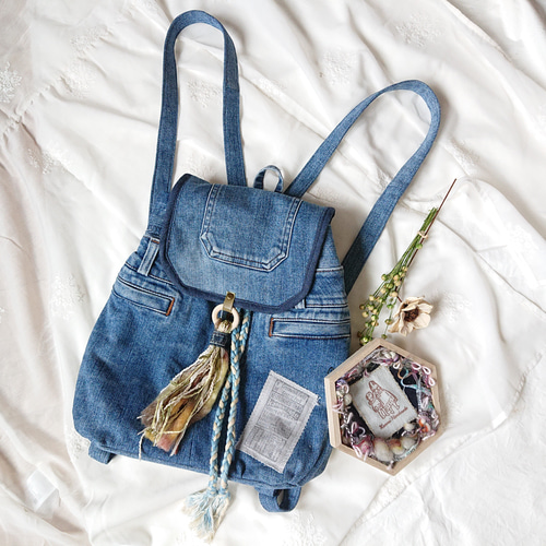 2) デニムリメイク リュック リメイクリュック リュックサック 男女