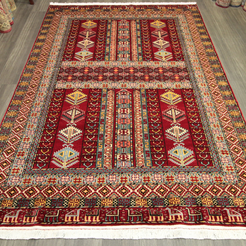 高級ラグ カーペット 艶々ふかふか パキスタン手織り絨毯 トルクメン