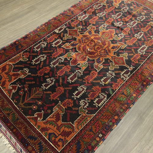 茶系のアンティークトライバルラグ ペルシアンバルーチ絨毯 オールド