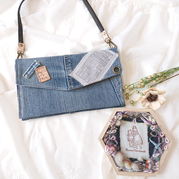 9) ウォレット ショルダー お財布ショルダー デニムリメイク スマホ