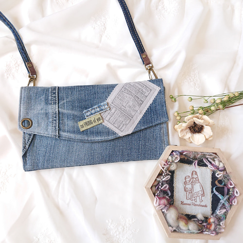 10) ウォレット ショルダー お財布ショルダー デニムリメイク