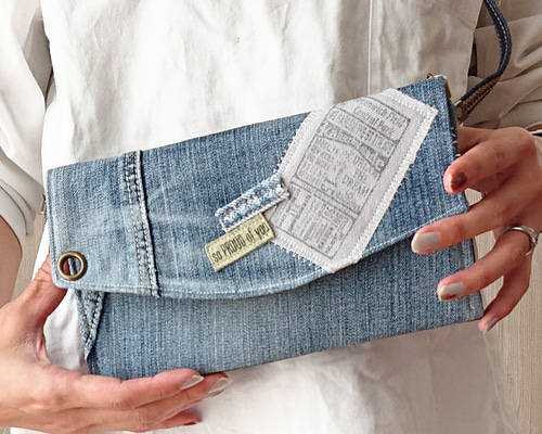 10) ウォレット ショルダー お財布ショルダー デニムリメイク