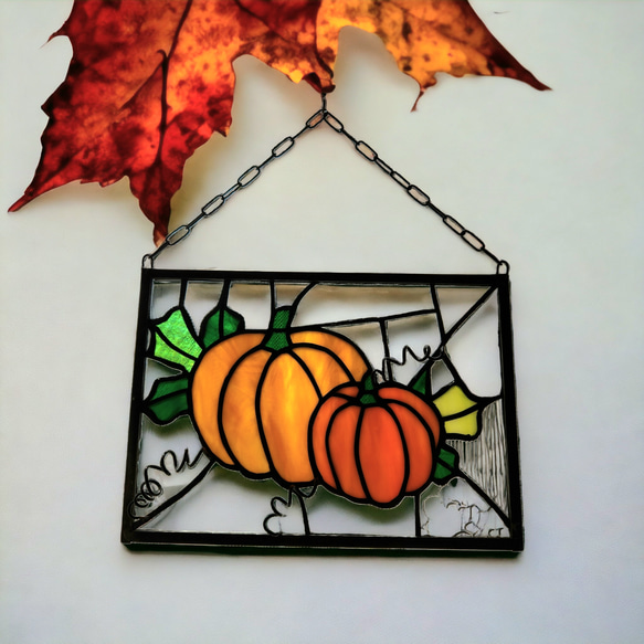 壁掛け 窓掛け ハロウィン雑貨 パンプキン ステンドグラスパネル