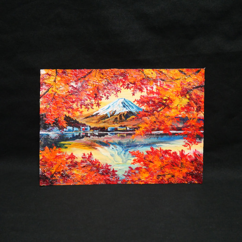 油彩画 原画 絵画「錦秋の富士」秋の風景 インテリア 壁掛け 絵画 HR