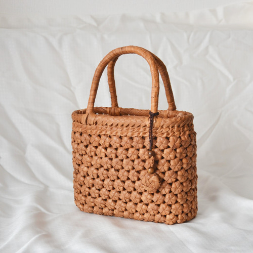 山葡萄 かご バッグ 六角花結び編み 巾着と中布付き 母の日 かごバッグ