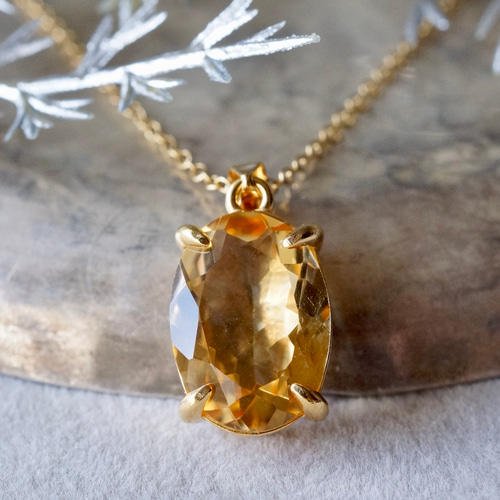 11月誕生石 再販x2 シトリン ペンダントトップ 18kgp シルバー925