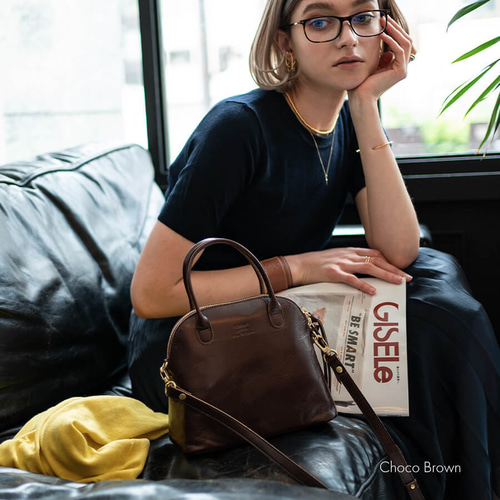 チョコブラウン 本革 2Way ショルダーバッグ ボストンバッグ 軽量 S