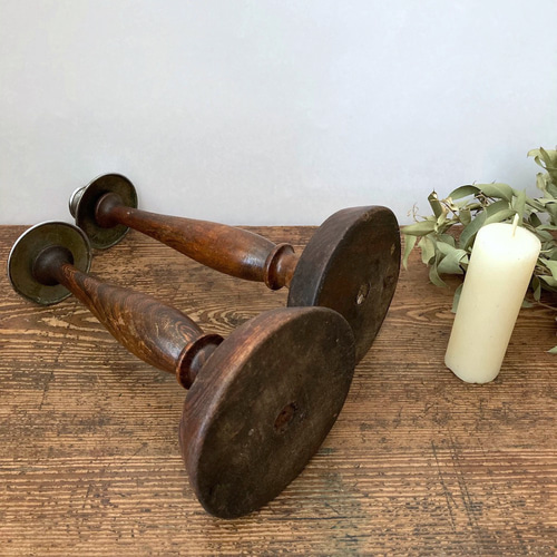 SALE !イギリスアンティークキャンドルスタンド 木製キャンドル