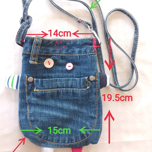 デニムリメイクおとぼけスマホショルダー スマホポシェット