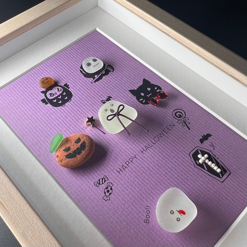 シーグラスアート『ハロウィン(おばけ)』 フレームアート/壁掛け