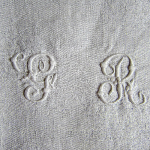 GRモノグラム刺繍 ダマスク織 ナプキン フランスアンティーク 生地