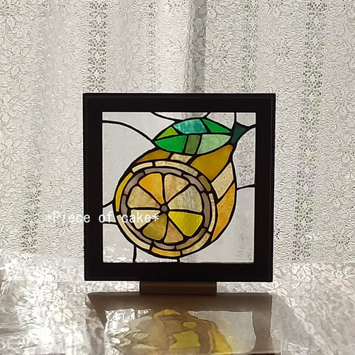 ステンドグラスのレモンパネル(SQ16-05-3)<インテリア雑貨 額 くだもの
