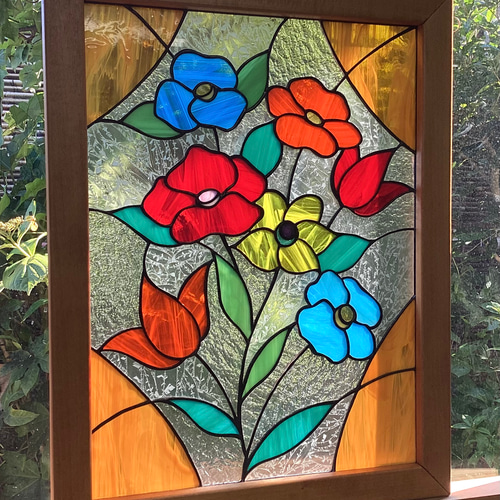 ステンドグラスパネル！！花 木枠付き♪ その他アート Atelier Yoshida