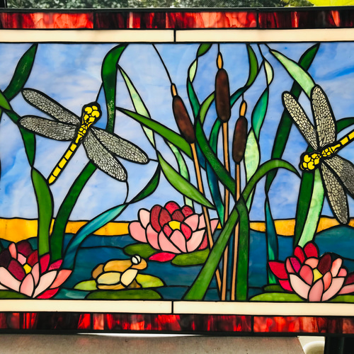 ステンドグラス 高級アートパネル インテリア壁掛け（Ap.62 水辺の