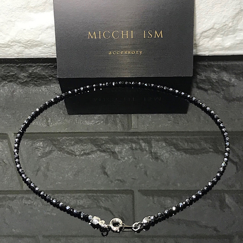 高級テラヘルツ鉱石 ブラックスピネル天然石 ネックレス 2mm玉 細め
