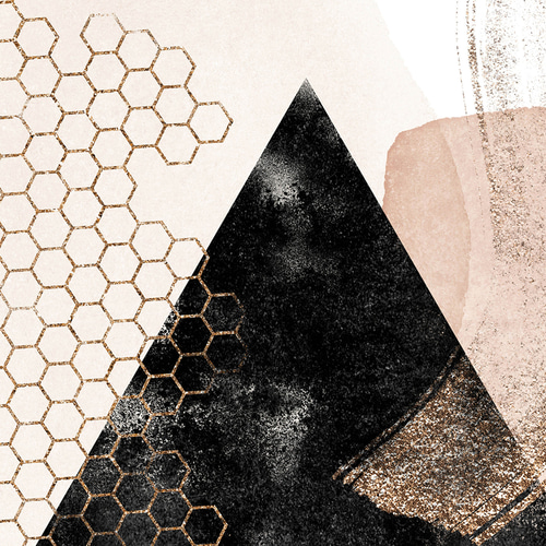 アートポスター 北欧風 抽象画 幾何学 ピンク ブラック ベージュ 水彩