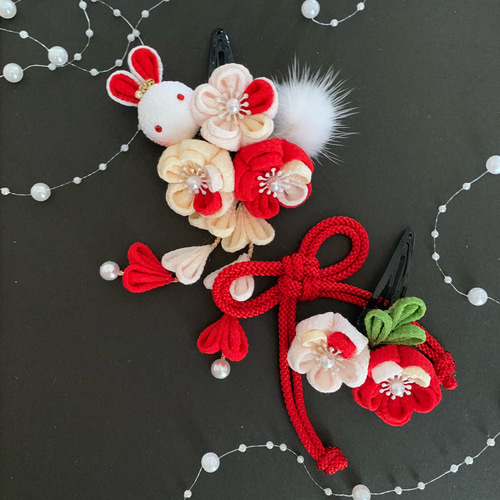 つまみ細工 髪飾り 七五三 ひな祭り うさぎ ファー ヘアピン たたみ