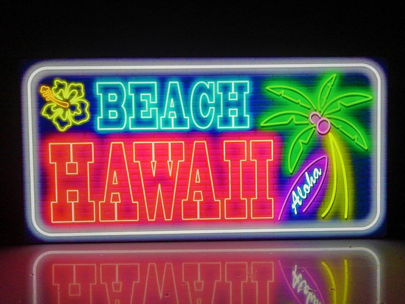 Mサイズ】ネオン系 ハワイ ビーチ アロハ ヤシの木 ハイビスカス