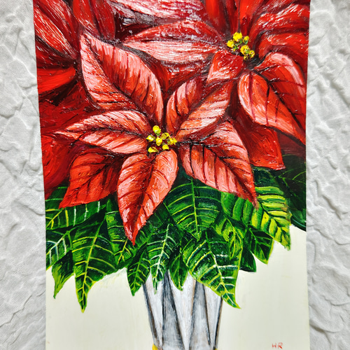 油絵 絵画 【ポインセチア】 絵画 HR 通販 14918024｜Creema