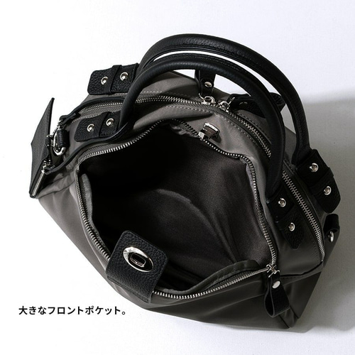 ナイロン 本革 ショルダーバッグ ゴールド金具 ブラック [loche-nylon